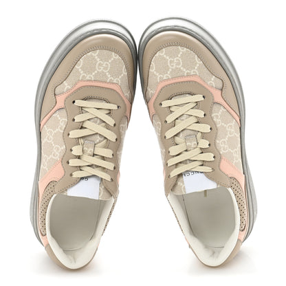 Gucci Calfskin GG Supreme Monogram Perforated Womens Platform 55mm Sneakers 39.5 Apricot Pink Beige Grey 2 of 9