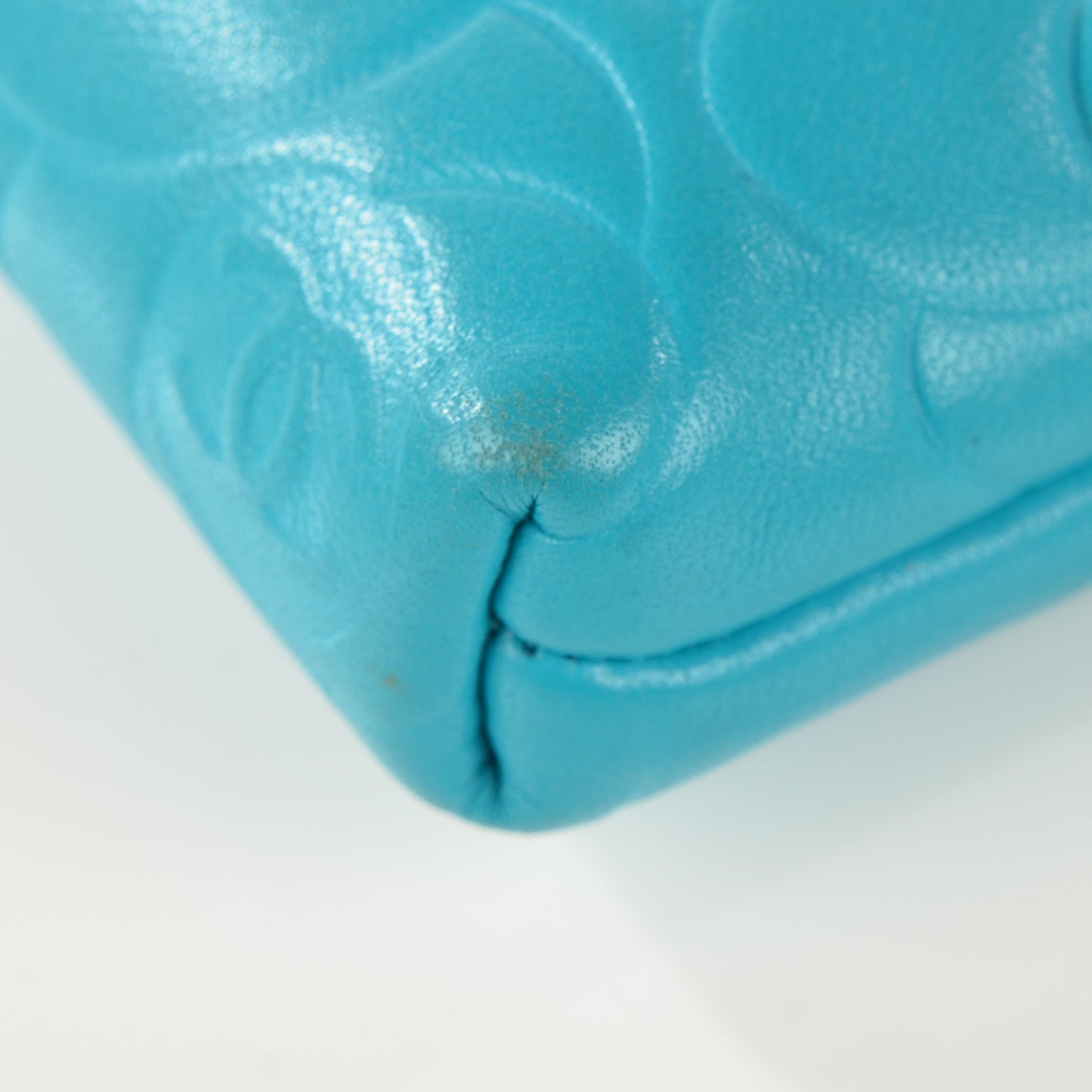 Lambskin Camellia Embossed Key Holder Case Turquoise