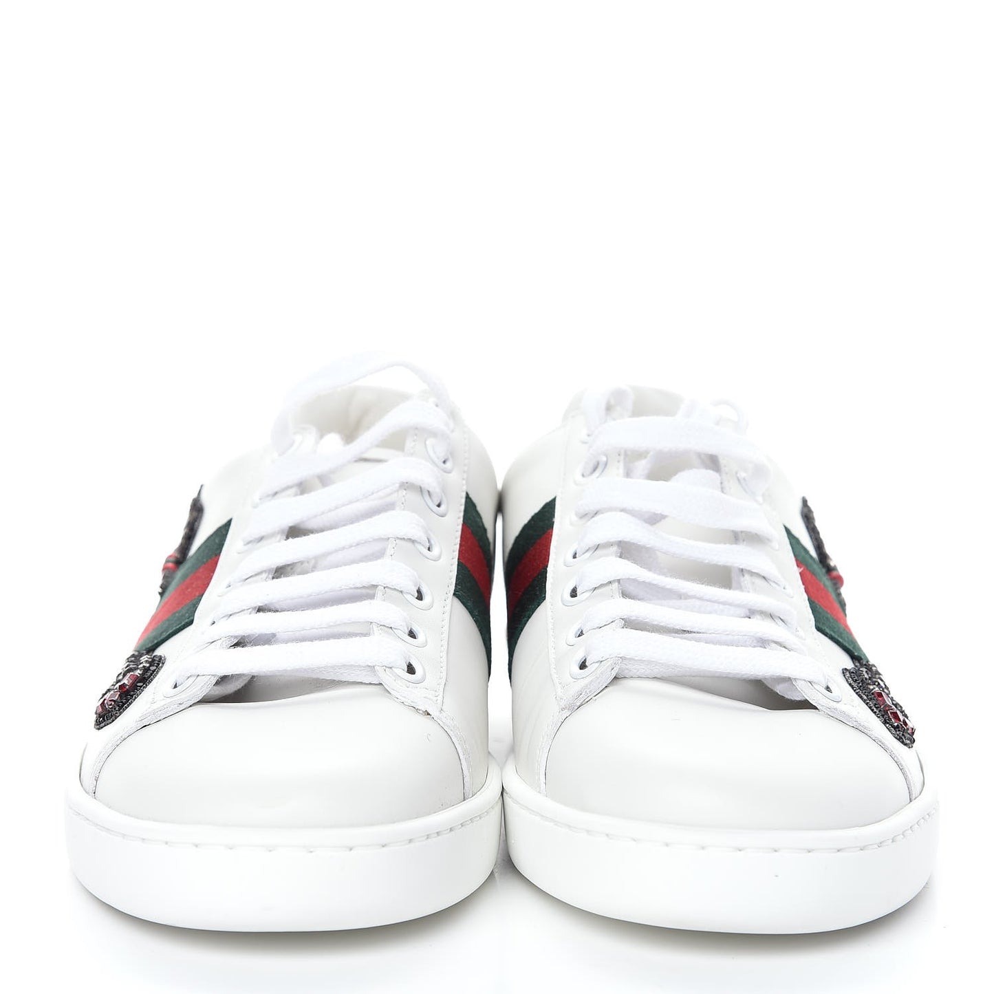 Calfskin Web Studded Arrow Ace Sneakers 37 White