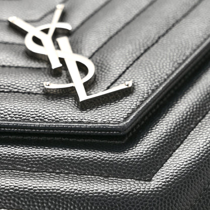 Saint Laurent Grain De Poudre Matelasse Chevron Monogram Chain Wallet Black 12 of 14