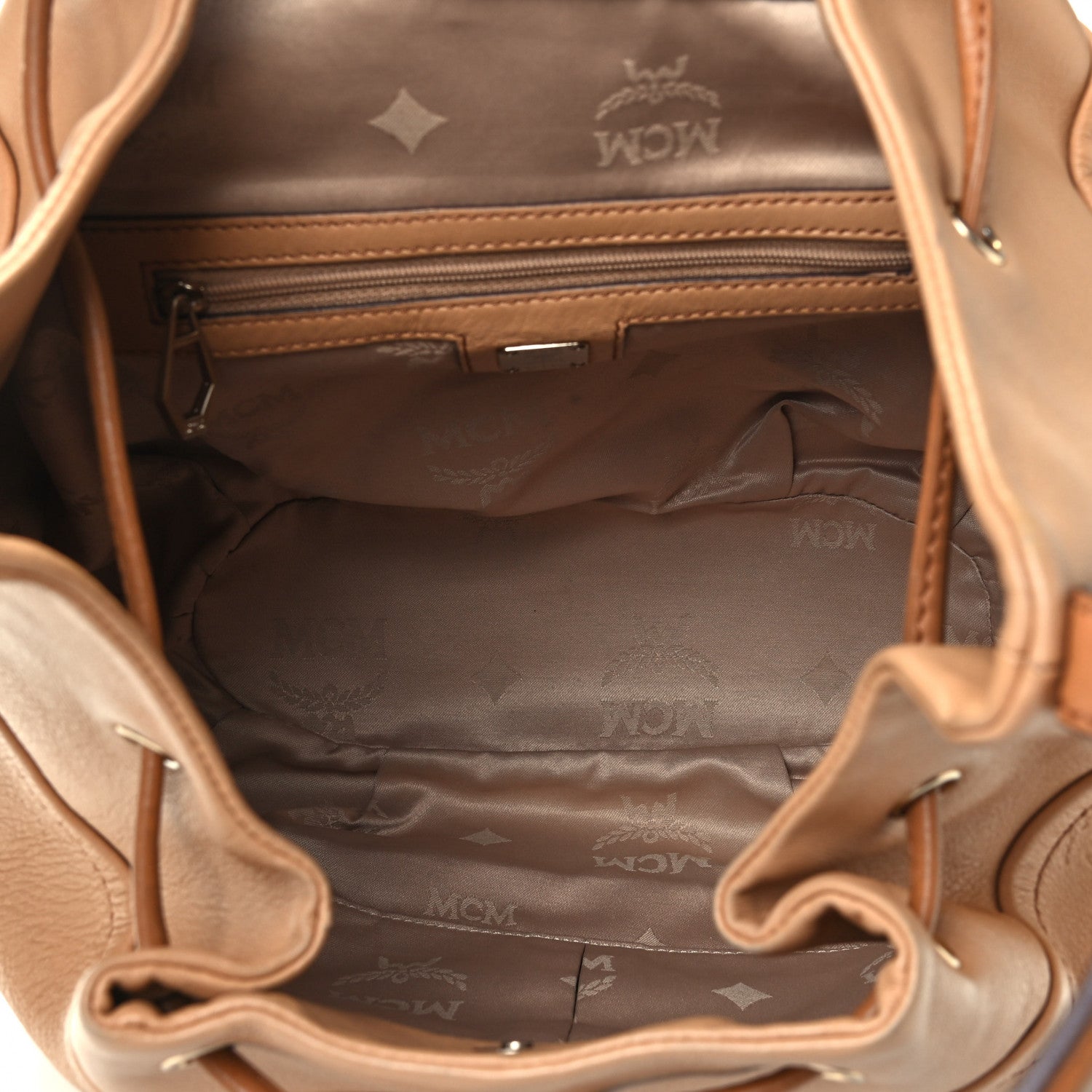 MCM Calfskin Ottomar Drawstring Shoulder Bag Beige 4 of 4