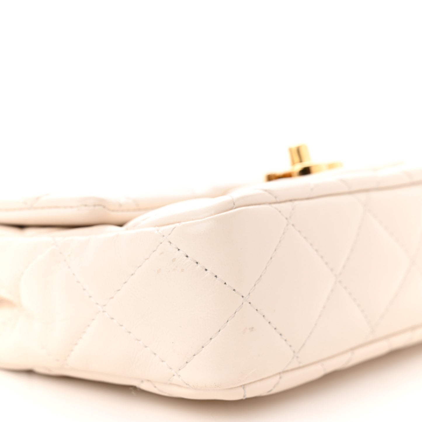Shiny Lambskin Quilted Golden Links Top Handle Flap White