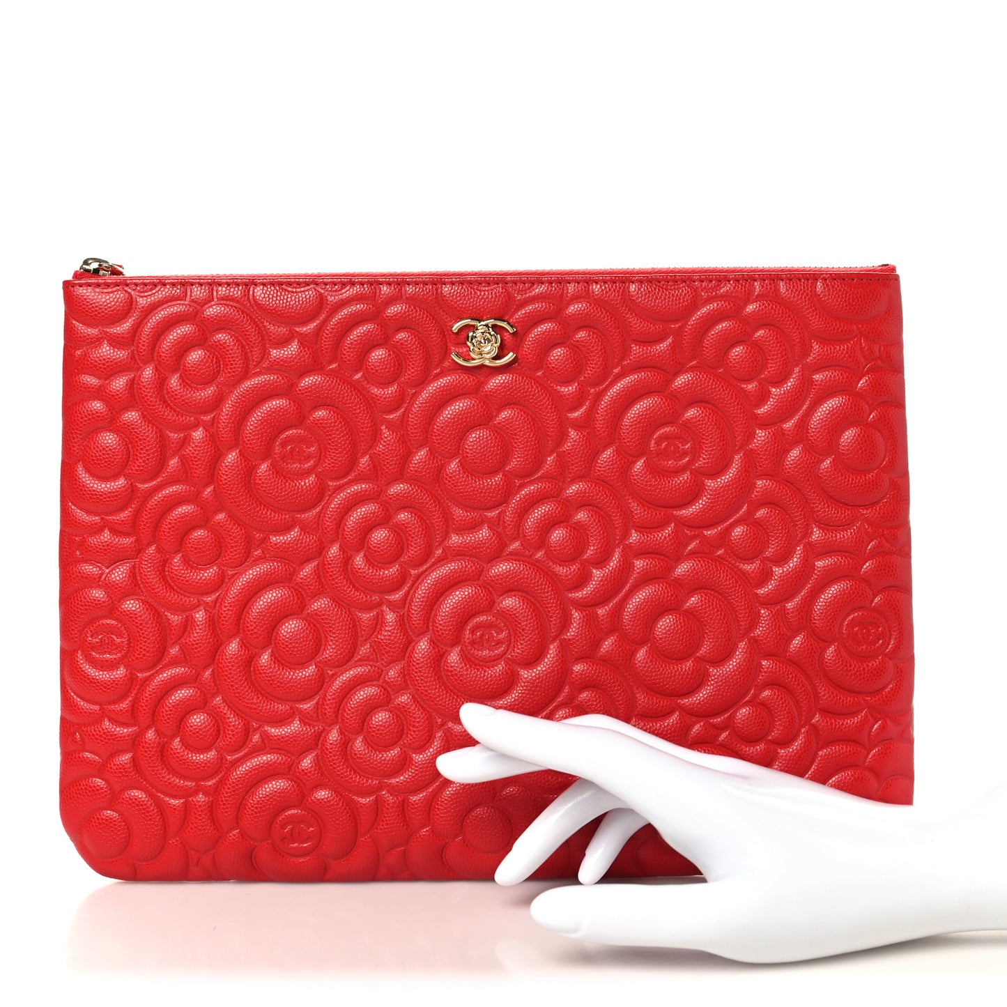 Caviar Camellia Embossed Medium Cosmetic Case Red