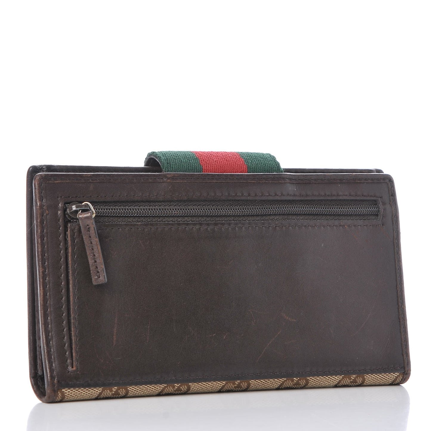 Monogram Calfskin Ladies Web Continental Wallet Beige Ebony Cocoa