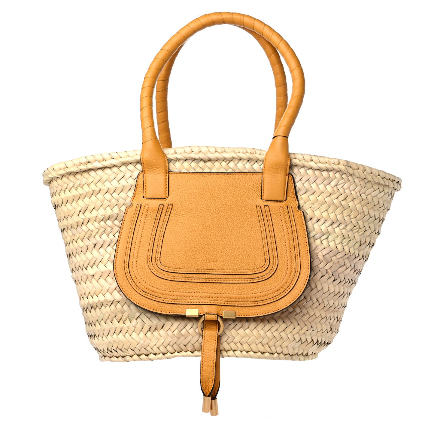Raffia Small Grain Calfskin Medium Marcie Basket Yellow