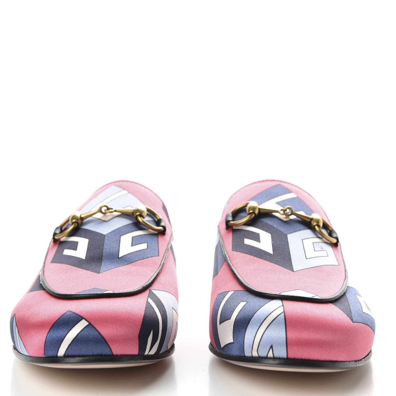 Gucci Satin GG Wallpaper Womens Princetown Slippers 36 Pink Flamboyant Blue Black 2 of 11