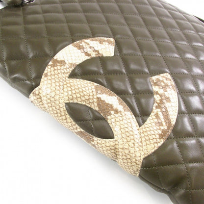 Chanel Calfskin Python Quilted Cambon Flat Tote Khaki 6 of 12