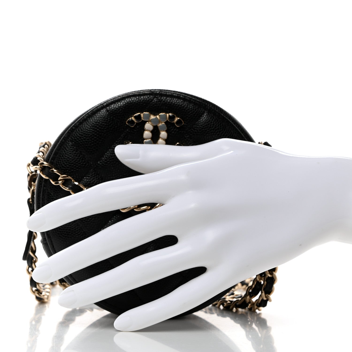 Chanel Caviar Quilted Gripoix CC Round Clutch With Chain Black 2 of 7