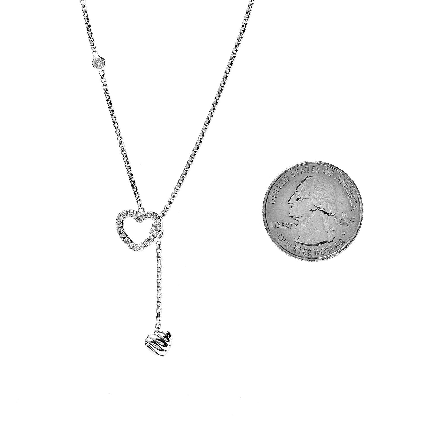 Sterling Silver Diamond Cable Heart Lariat Necklace