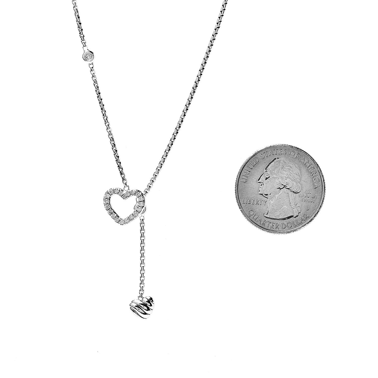 David Yurman Sterling Silver Diamond Cable Heart Lariat Necklace 3 of 4