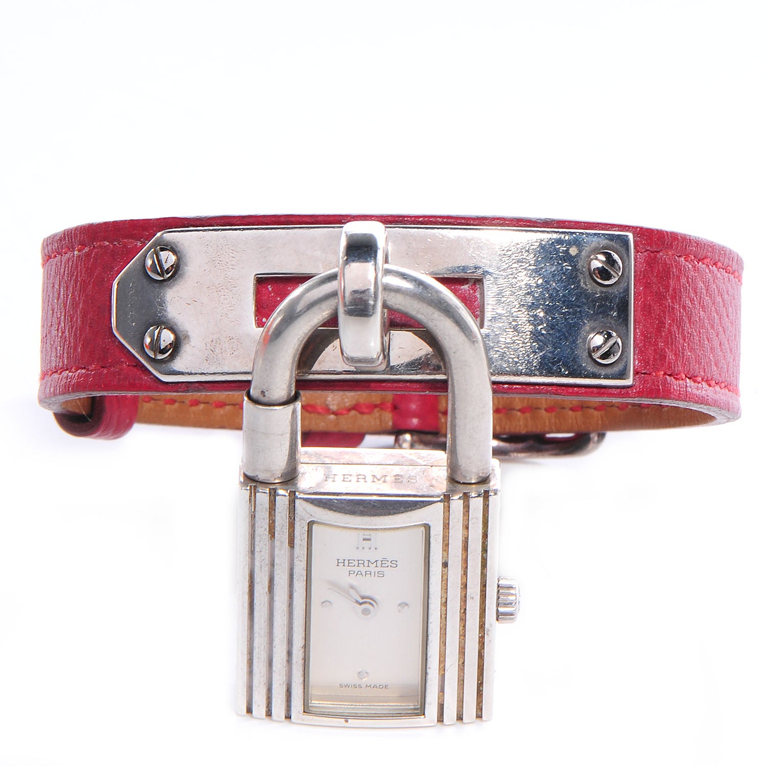Hermes Stainless Steel Courchevel 20mm Kelly Cadena Quartz Watch Rouge 1 of 8