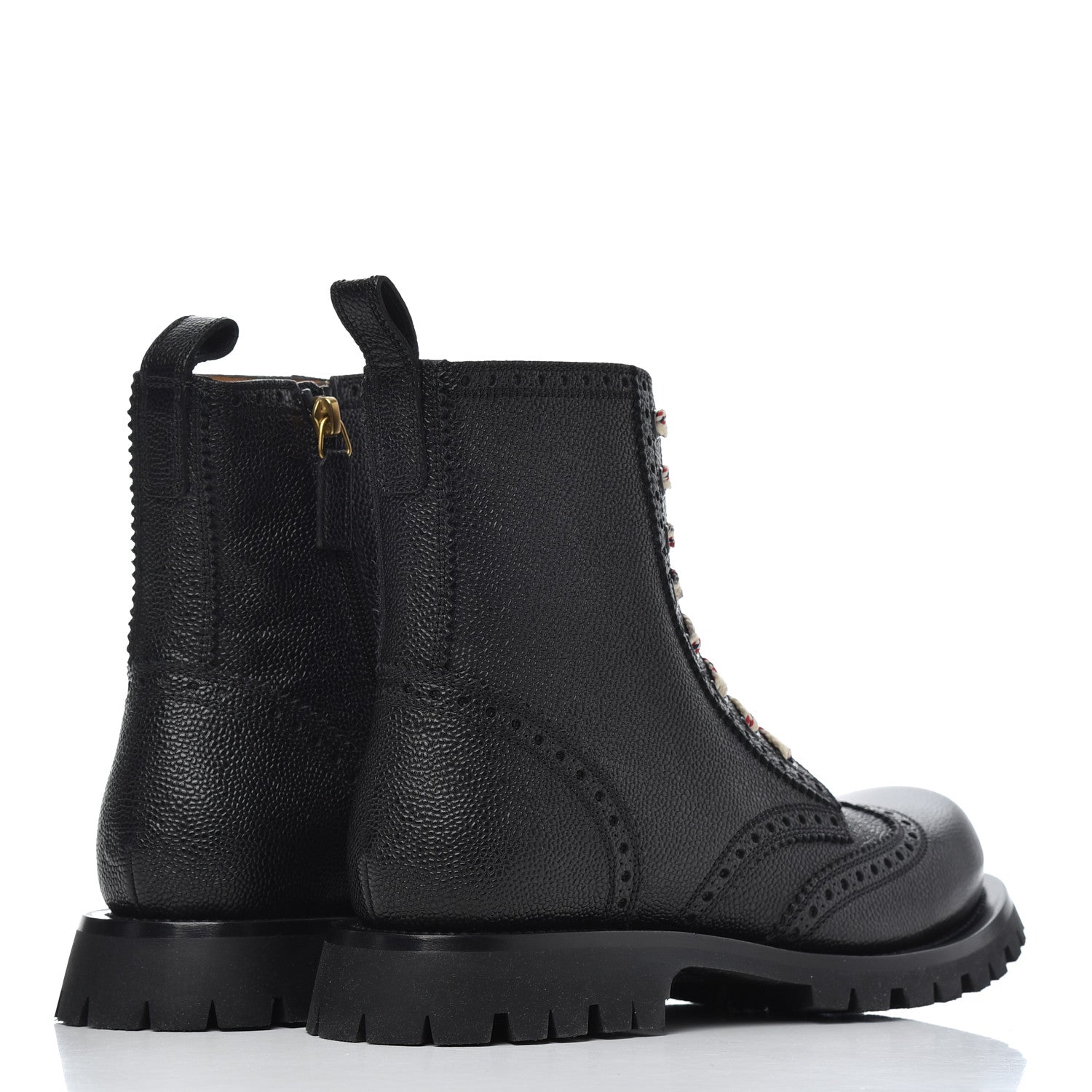 Gucci Grained Calfskin Mens Brogue Wingtip Lug Sole Boots 7 Black 4 of 9