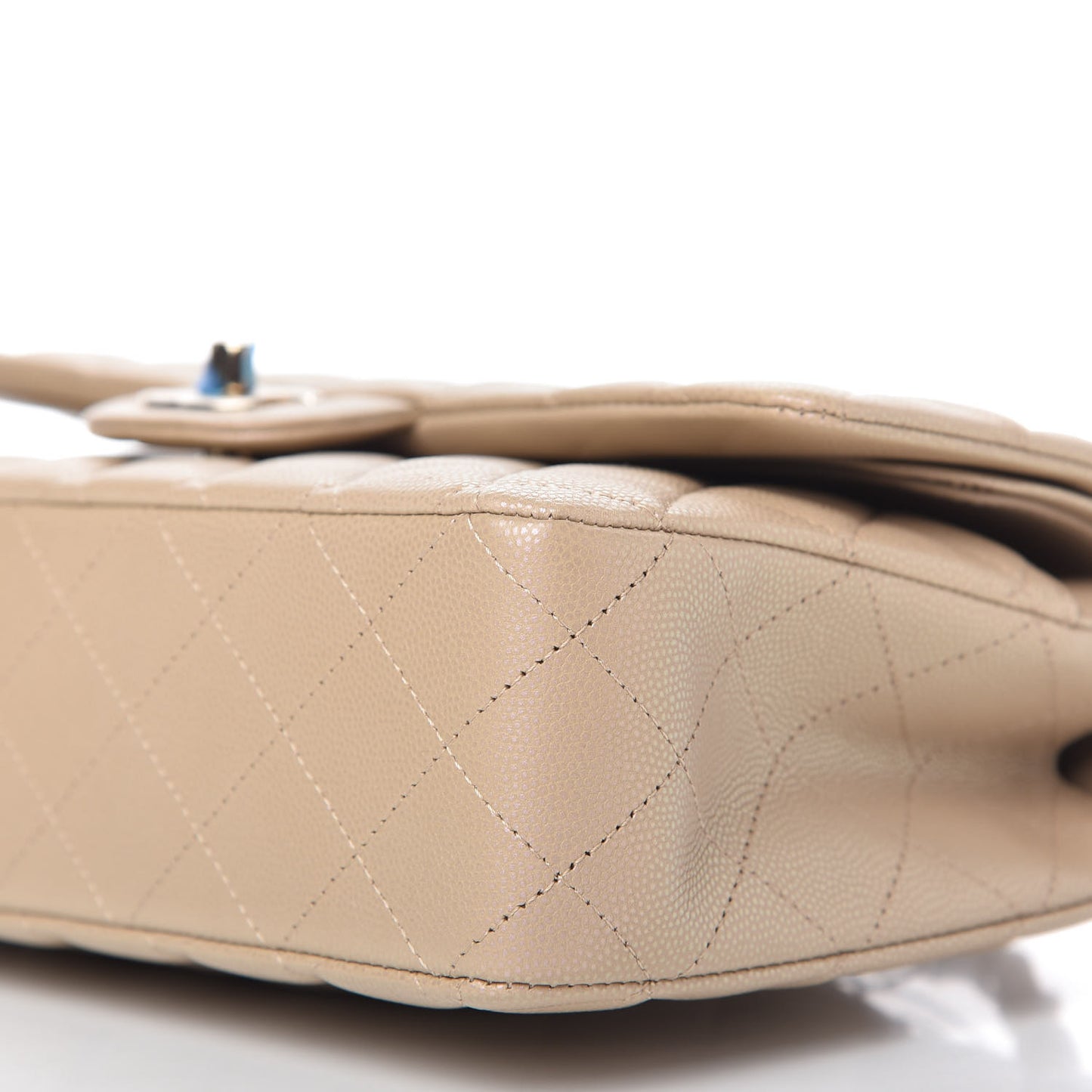 Iridescent Caviar Quilted Medium Double Flap Dark Beige