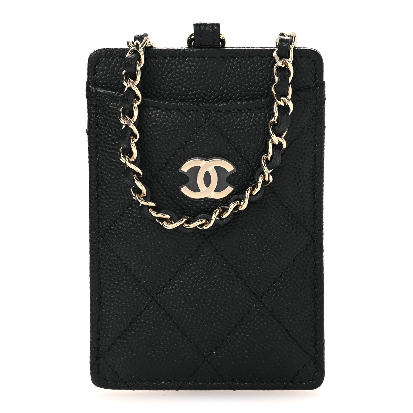 Caviar Quilted Card Holder On Chain Black