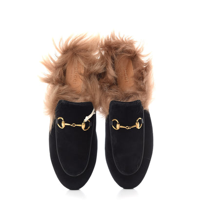 Gucci Velvet Fur Womens Princetown Slippers 36.5 Black 5 of 10