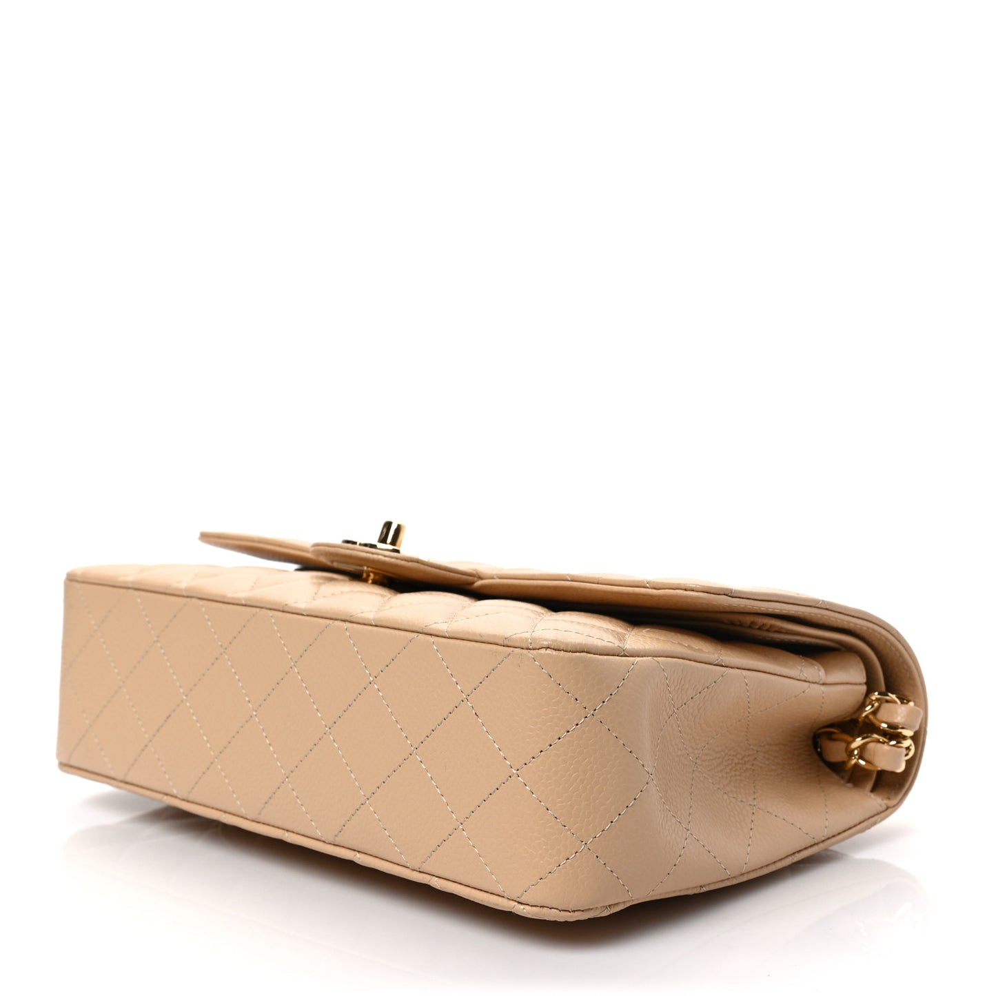 Caviar Quilted Medium Double Flap Beige