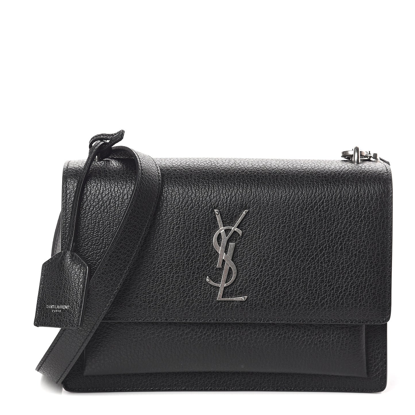 Grained Calfskin Medium Monogram Sunset Satchel Black
