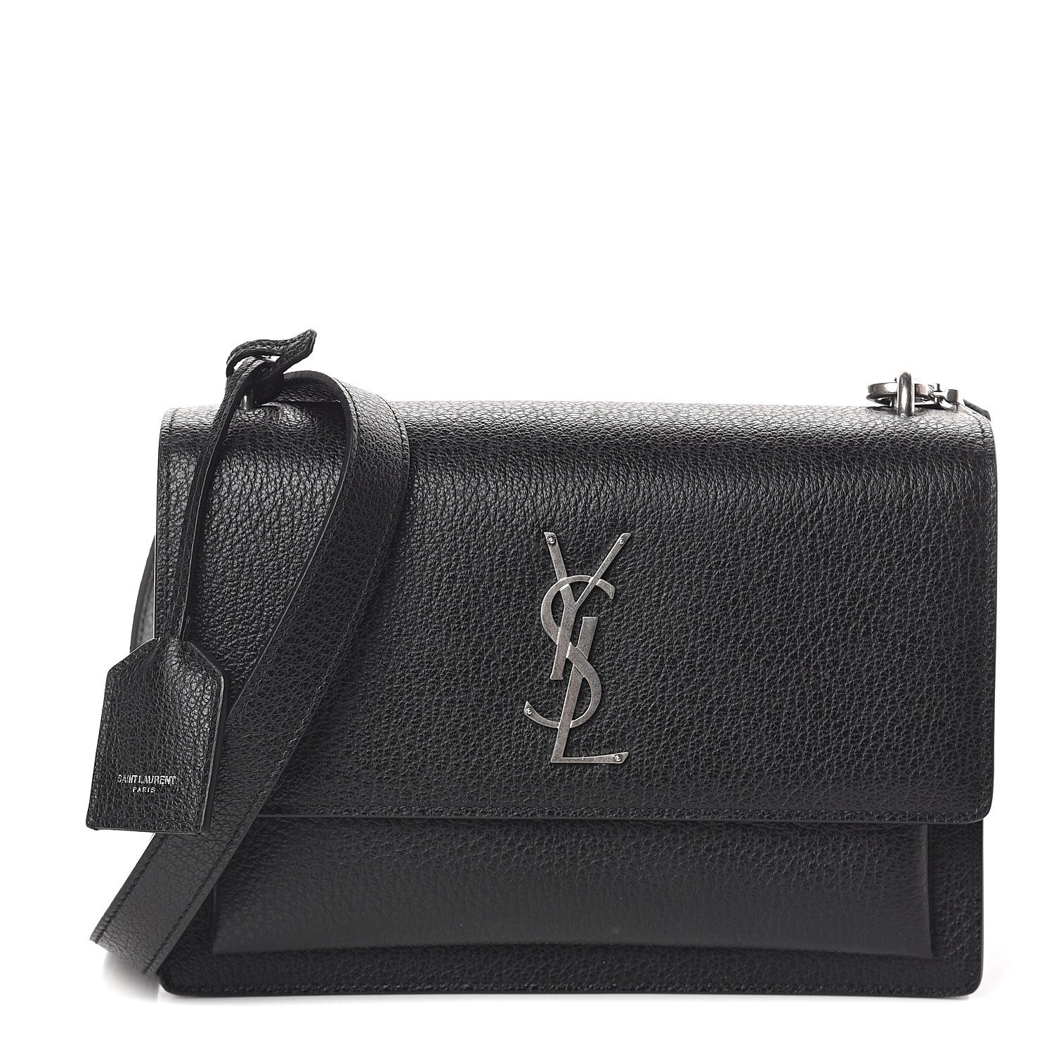 Saint Laurent Grained Calfskin Medium Monogram Sunset Satchel Black 1 of 8