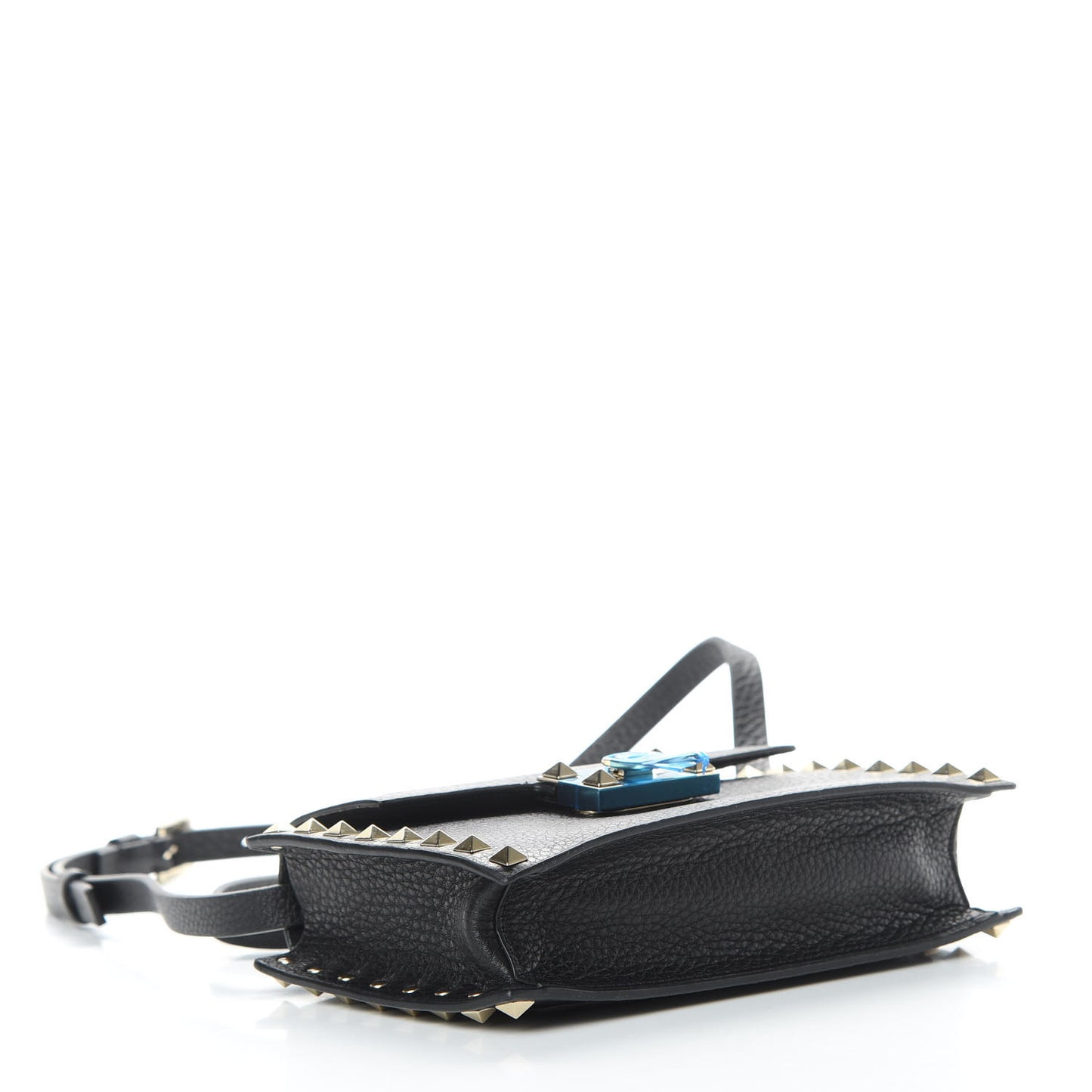 Pebbled Calfskin Small Rockstud Overlay Flap Shoulder Bag Black