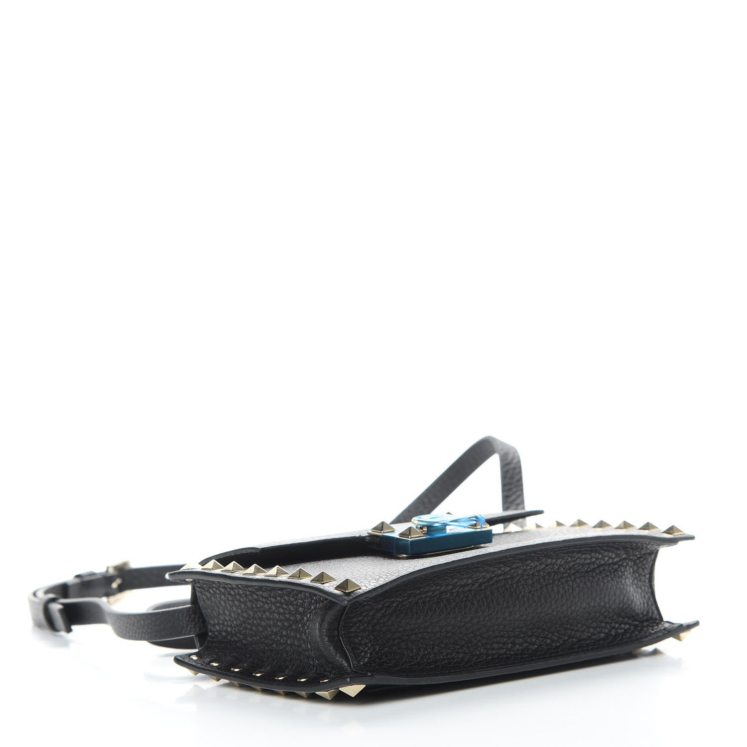 Valentino Garavani Pebbled Calfskin Small Rockstud Overlay Flap Shoulder Bag Black 4 of 9