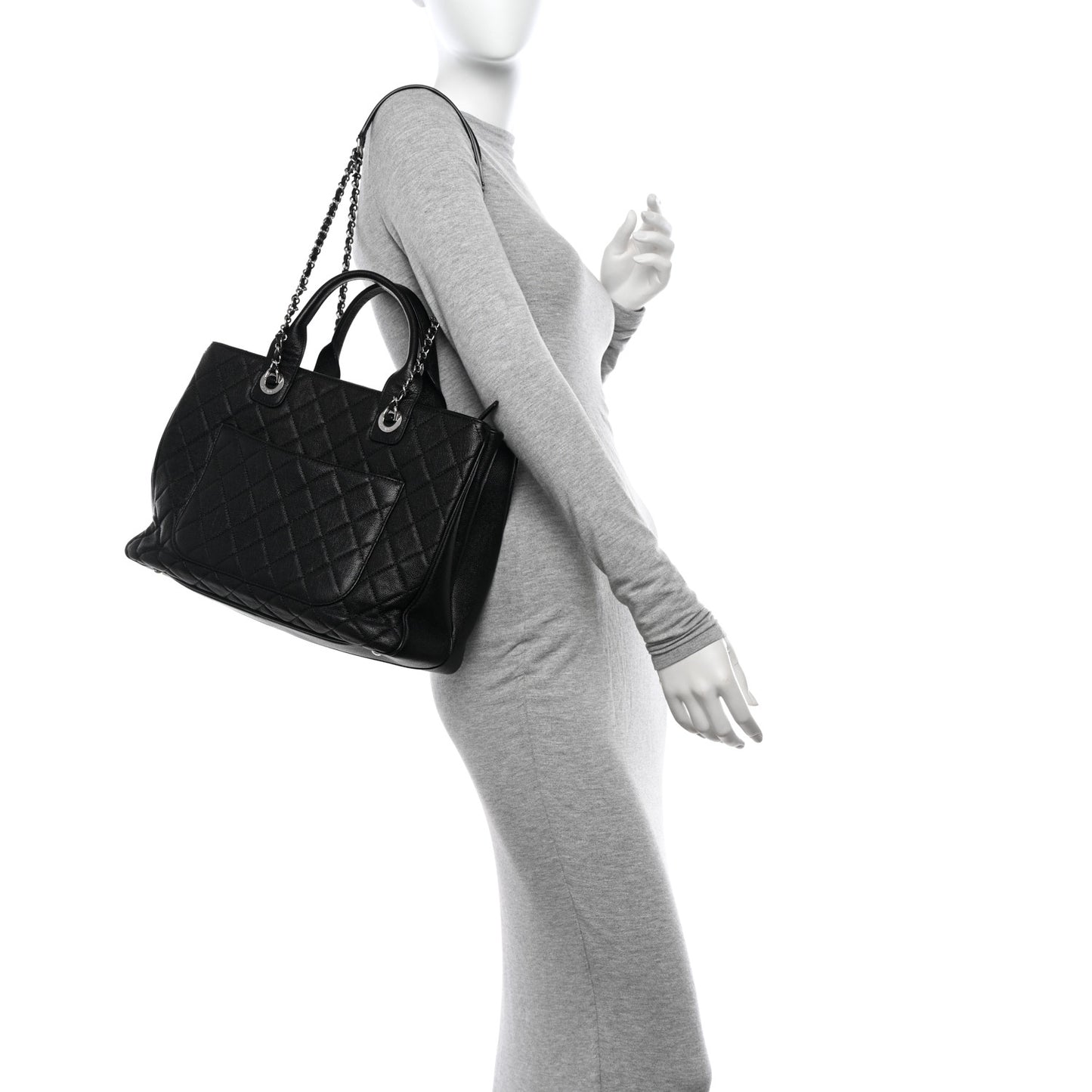 Caviar Quilted Large Urban Companion Top Handle Shopping Tote Black