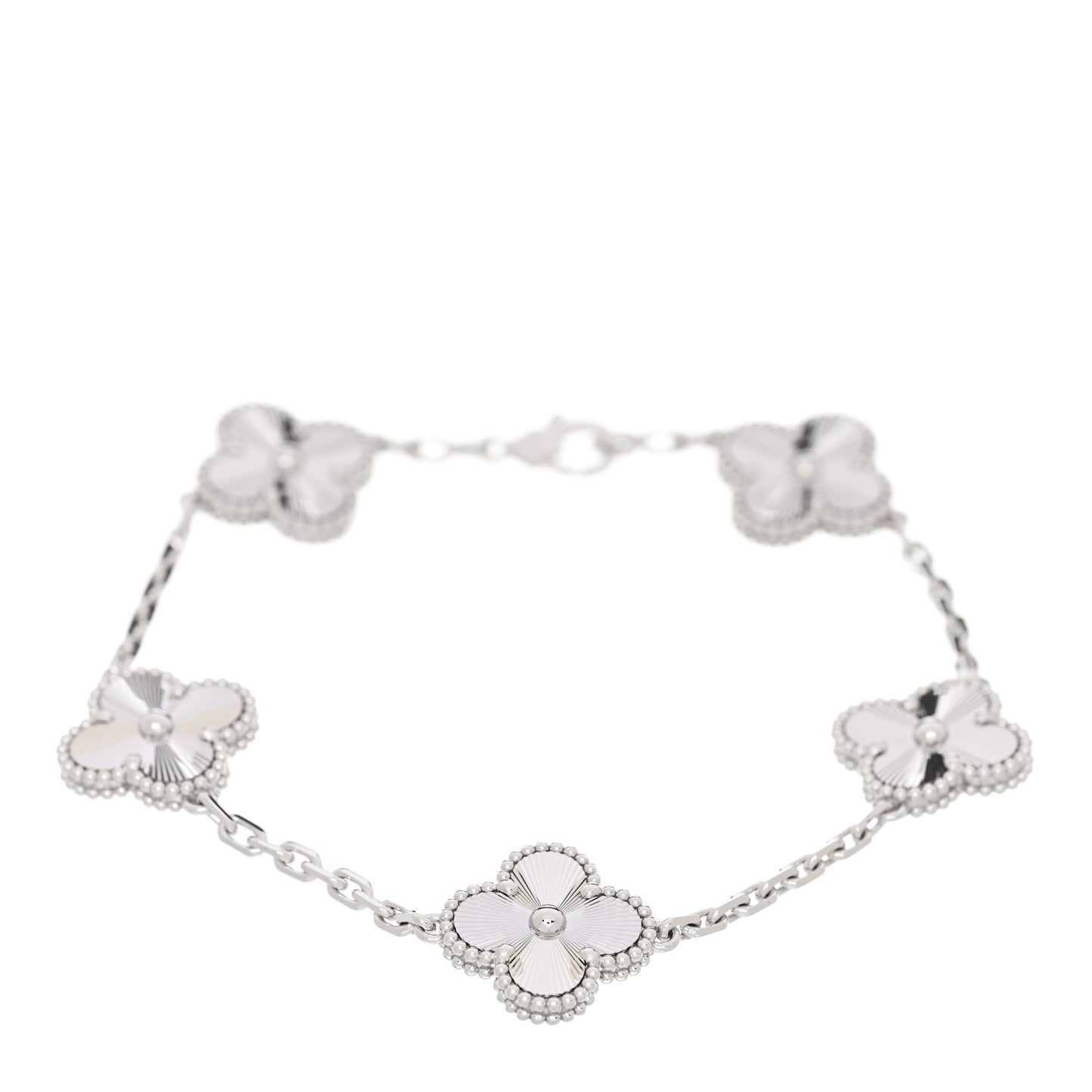 18K White Gold 5 Motifs Guilloche Vintage Alhambra Bracelet