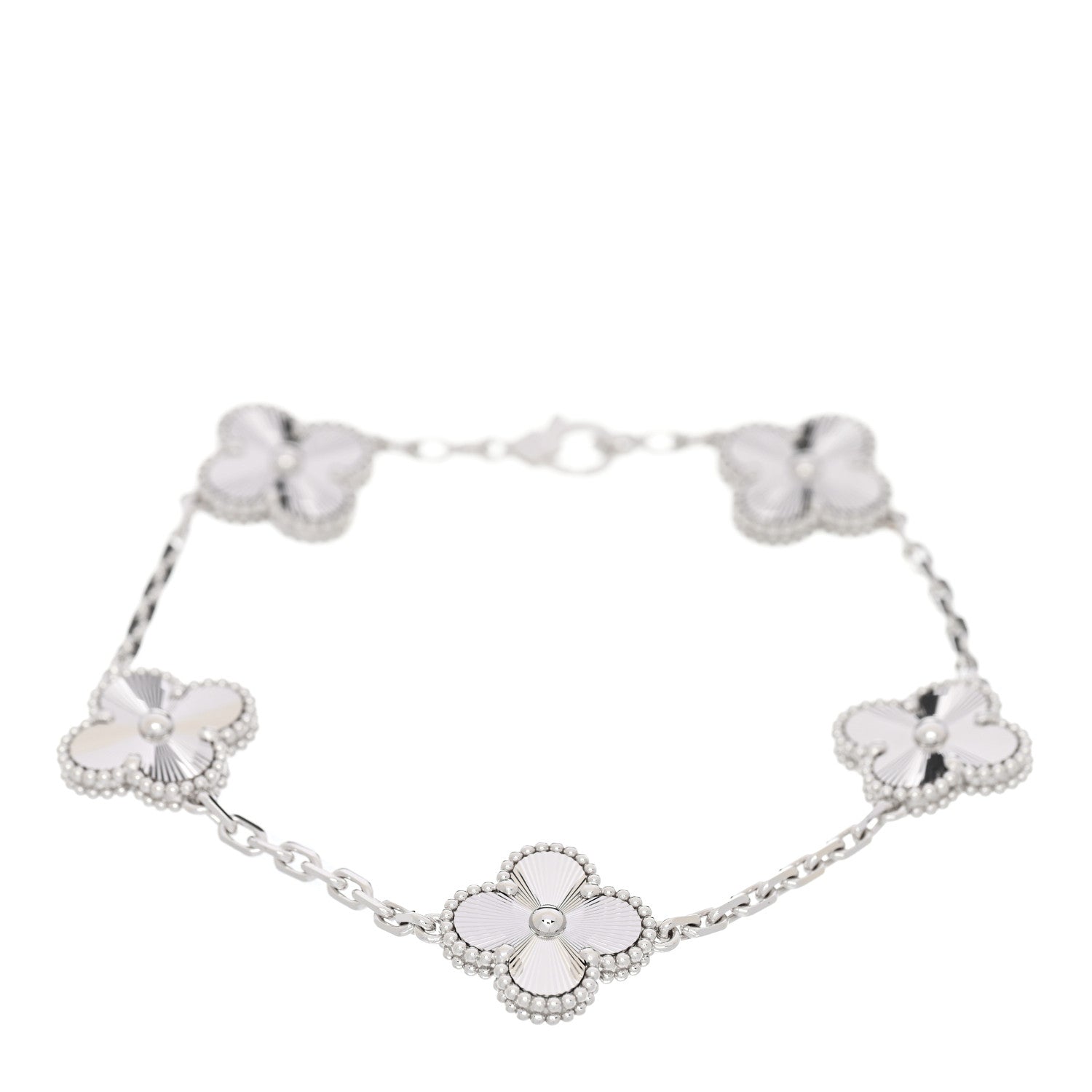 Van Cleef & Arpels 18K White Gold 5 Motifs Guilloche Vintage Alhambra Bracelet 1 of 5