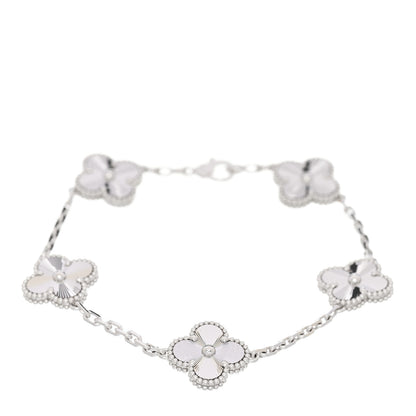 Van Cleef & Arpels 18K White Gold 5 Motifs Guilloche Vintage Alhambra Bracelet 1 of 5