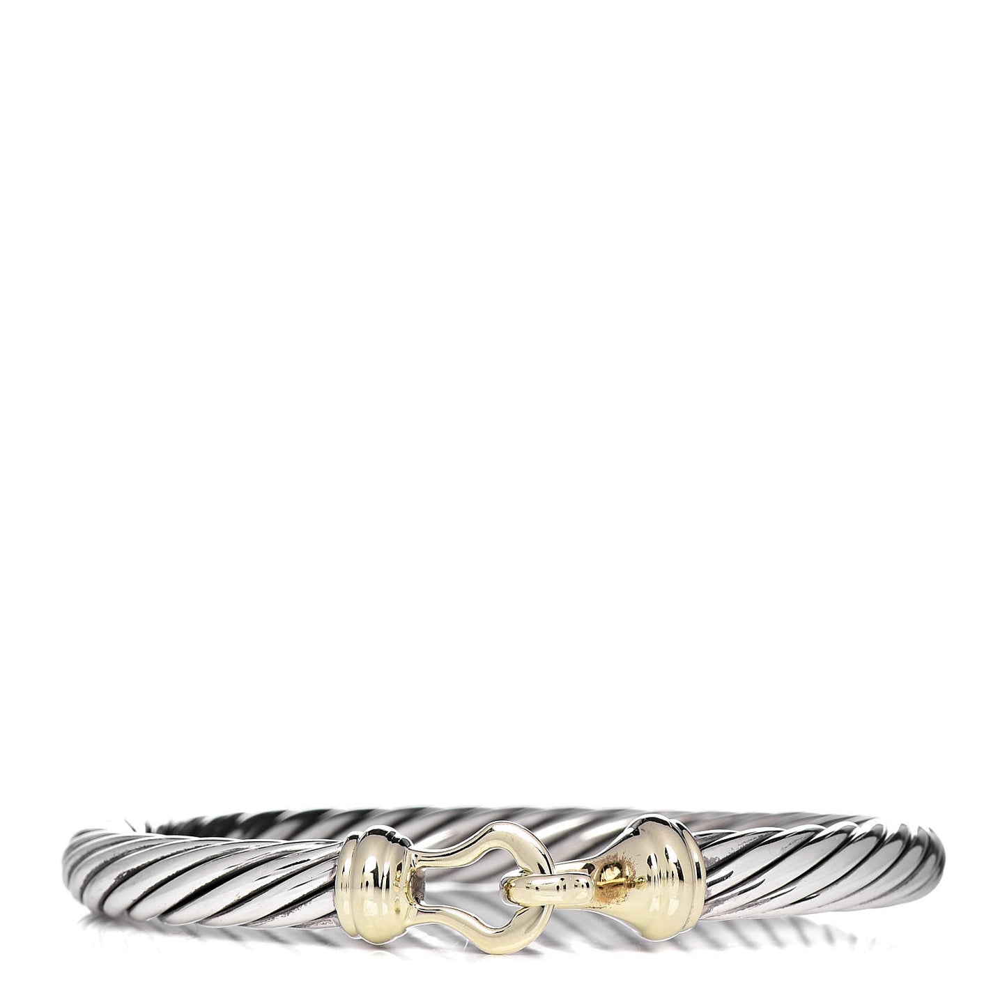 Sterling Silver 14K Yellow Gold 7mm Cable Classic Buckle Bracelet