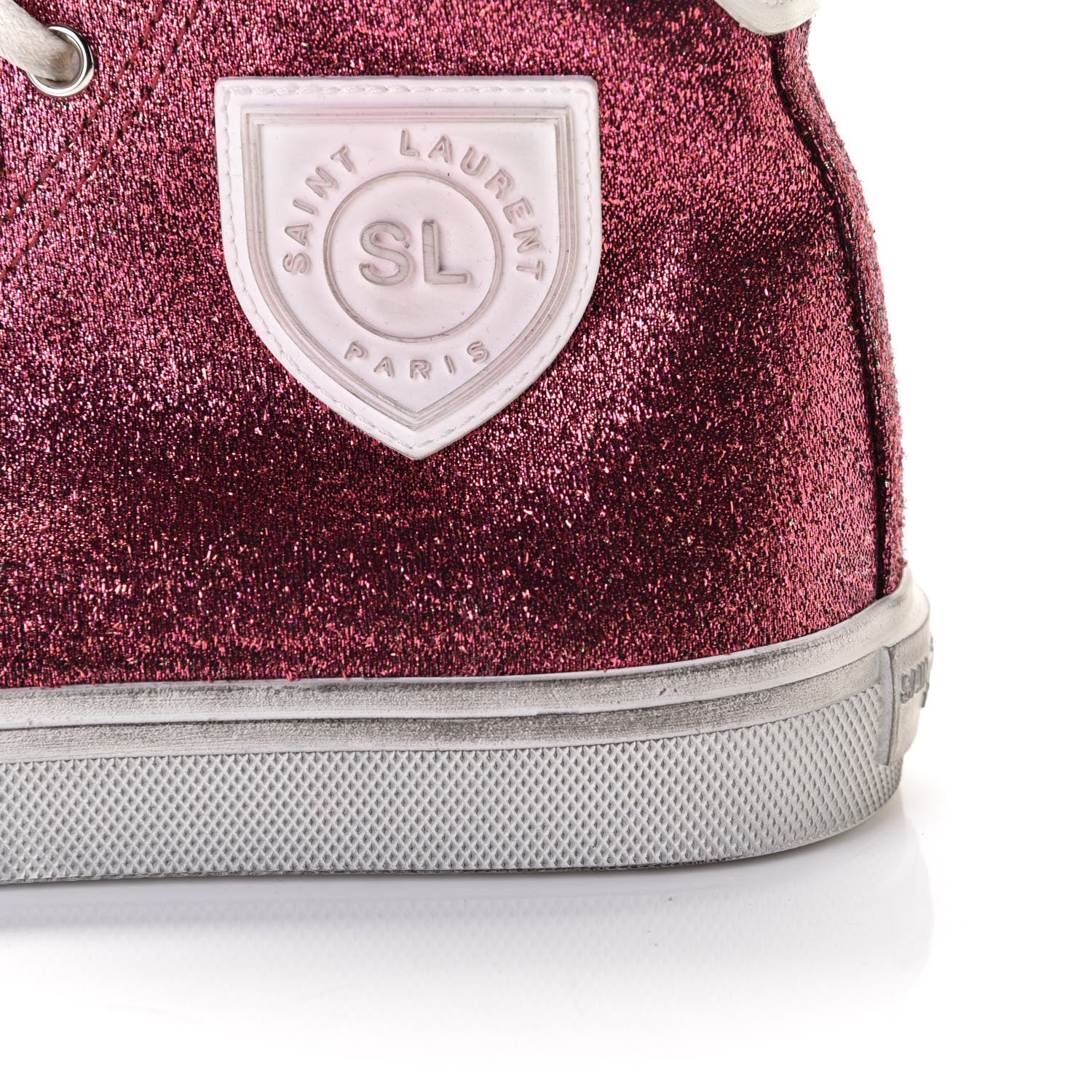 Saint Laurent Rubber Glitter Bedford Hightop Sneakers 37.5 Pink White 4 of 12