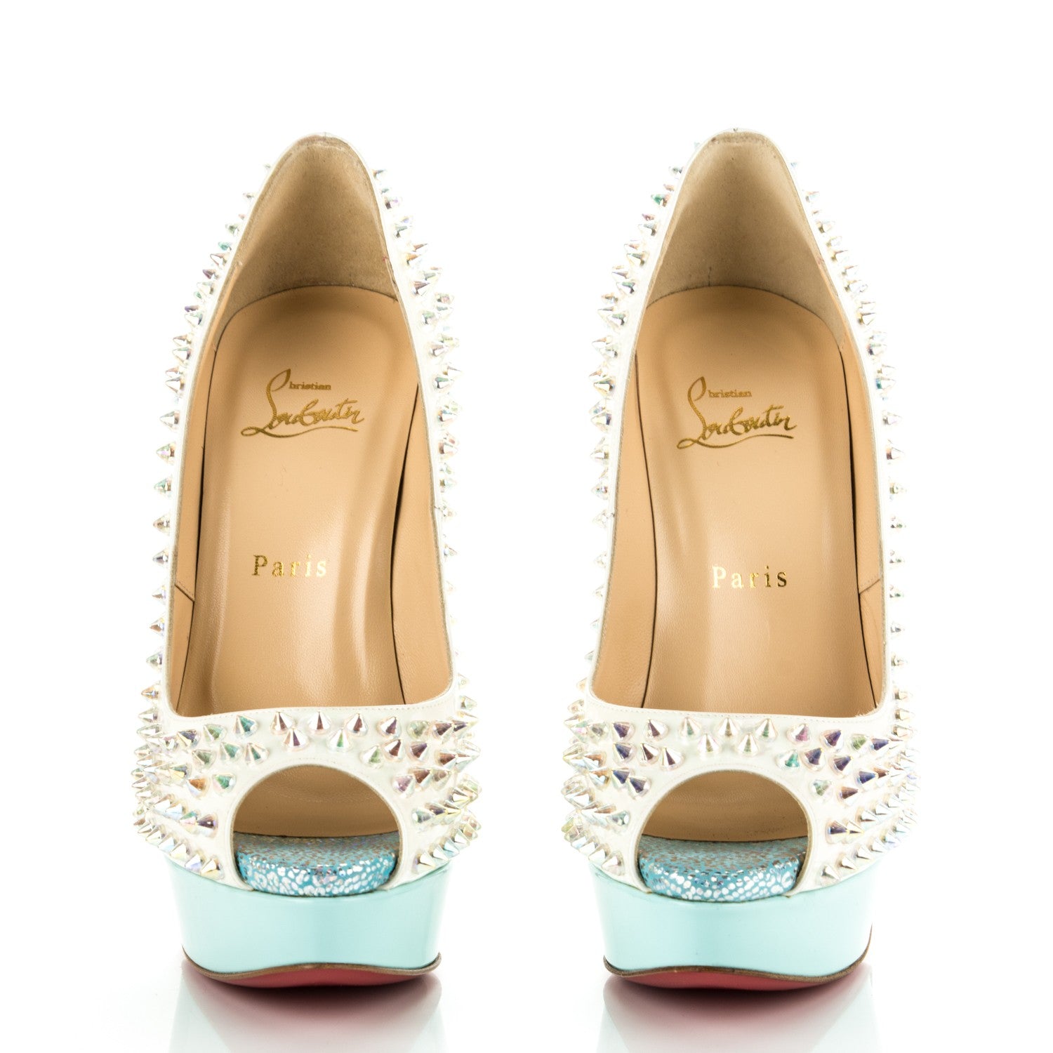 Christian Louboutin Patent Lady Peep Spikes 150 Pumps 39 Multicolor Clear 2 of 8