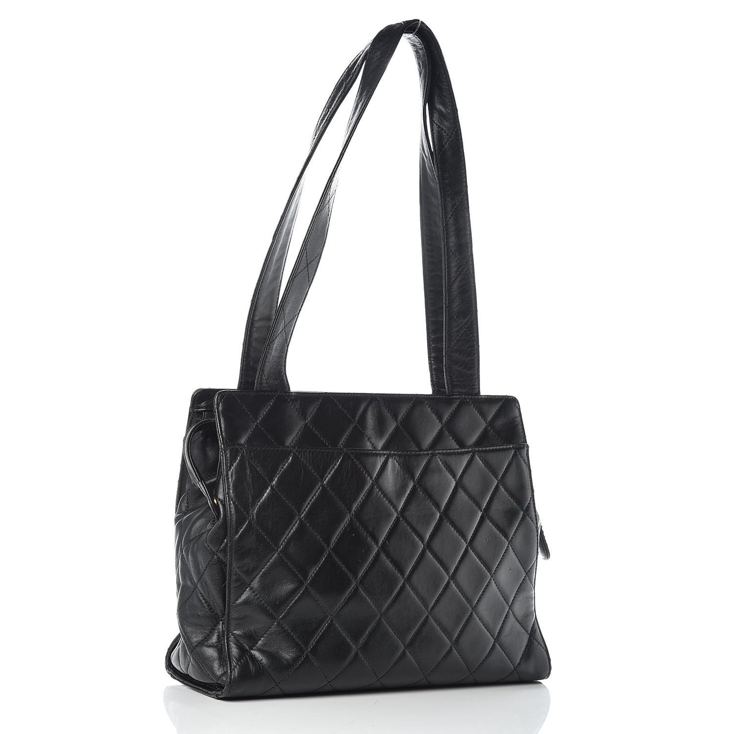 Lambskin Quilted CC Shopping Tote Black