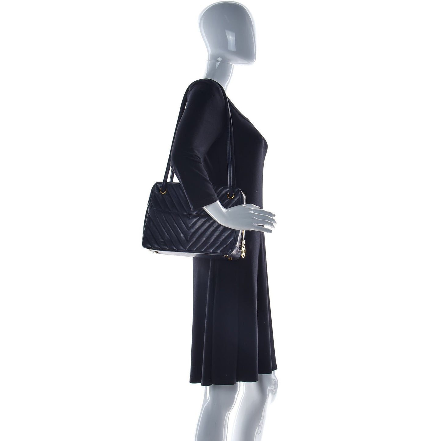 Lambskin Chevron Quilted Shoulder Bag Navy
