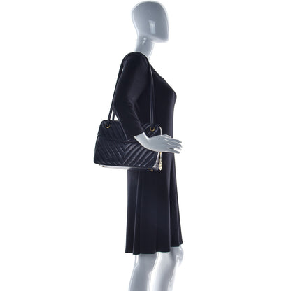 Chanel Lambskin Chevron Quilted Shoulder Bag Navy 2 of 13