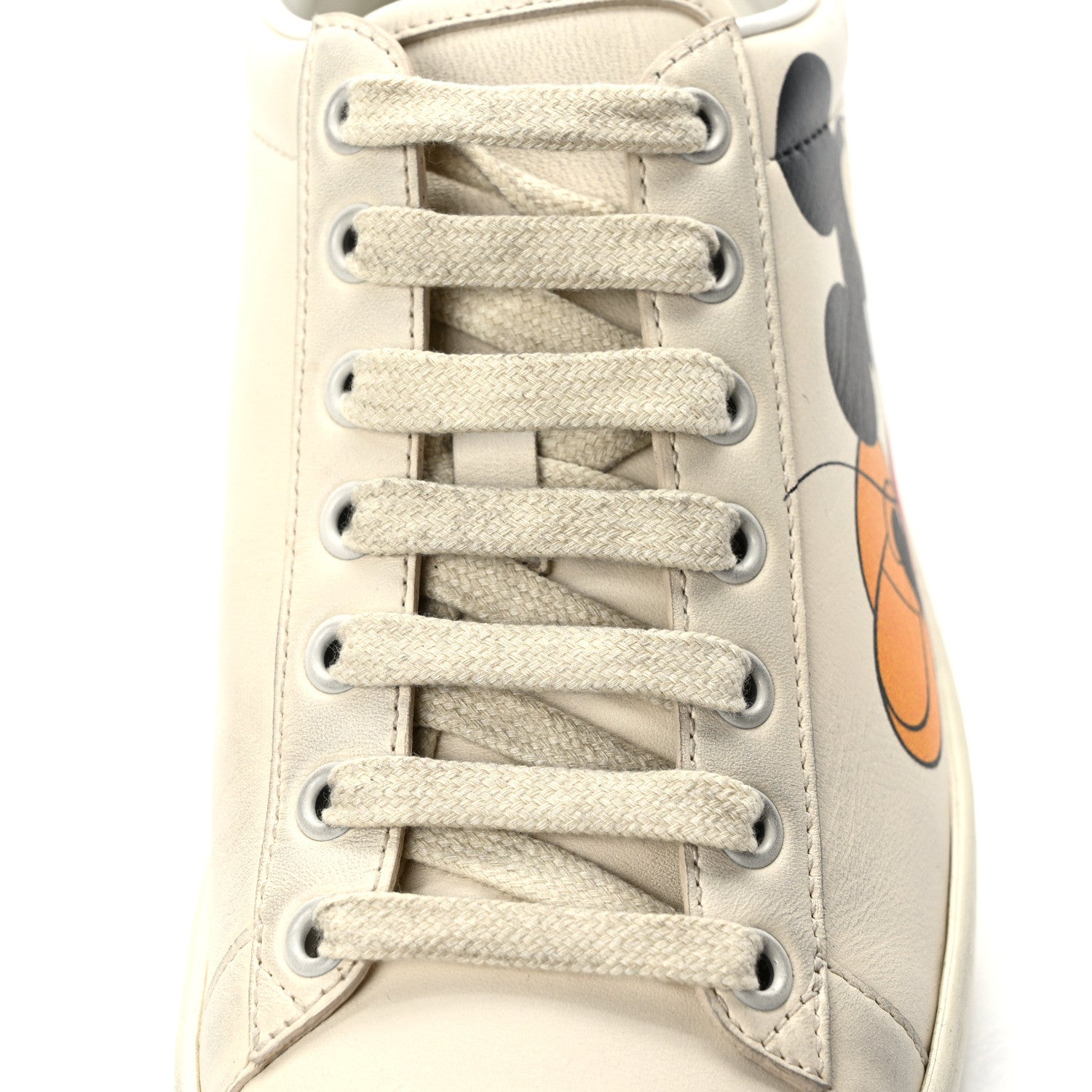 Gucci X DISNEY Miro Soft Calfskin Mickey Mouse Print Womens Ace Sneakers 37.5 Ivory Deep Orange 10 of 11