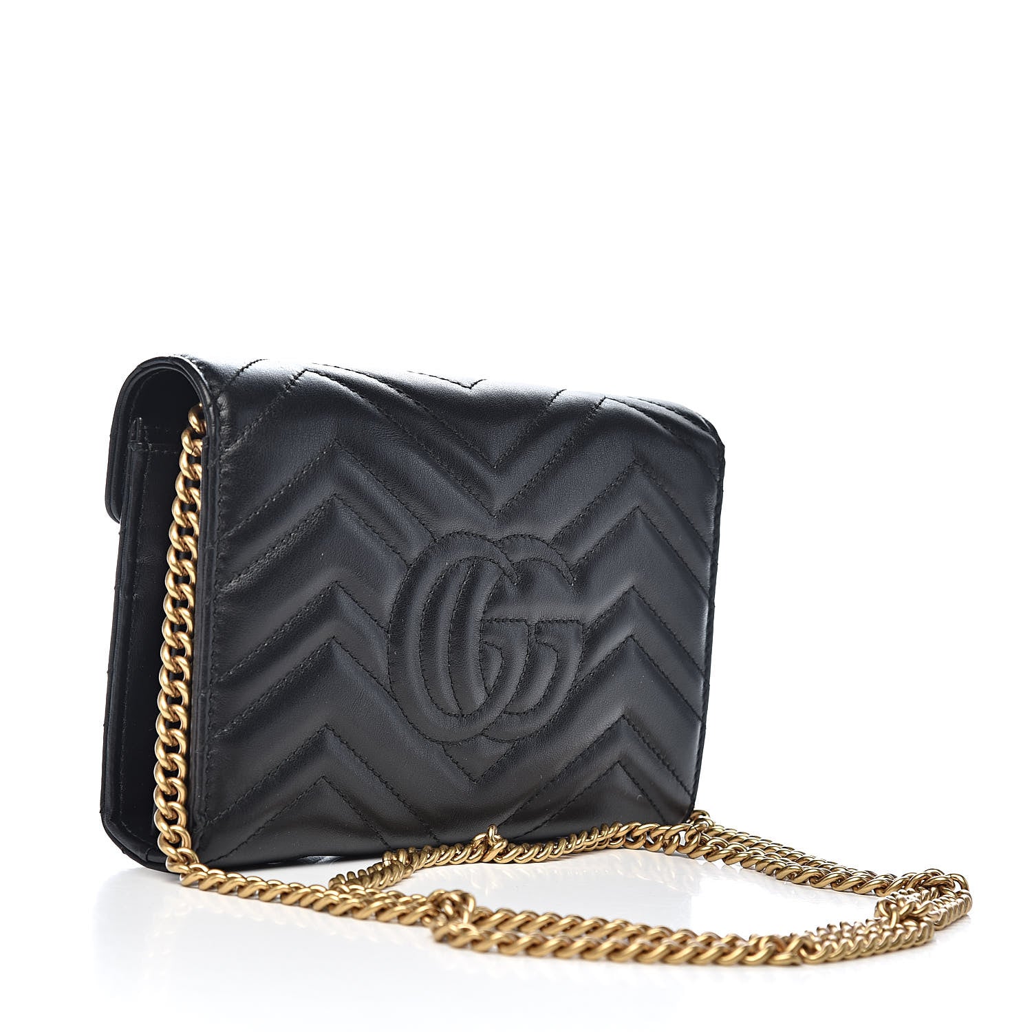 Gucci Calfskin Matelasse GG Marmont Chain Wallet Black 3 of 10