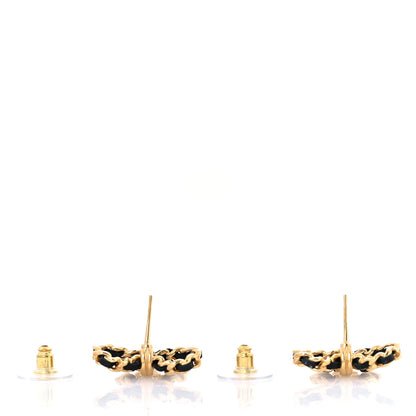 Chanel Lambskin Chain Bow Stud Earrings Black Gold 3 of 5