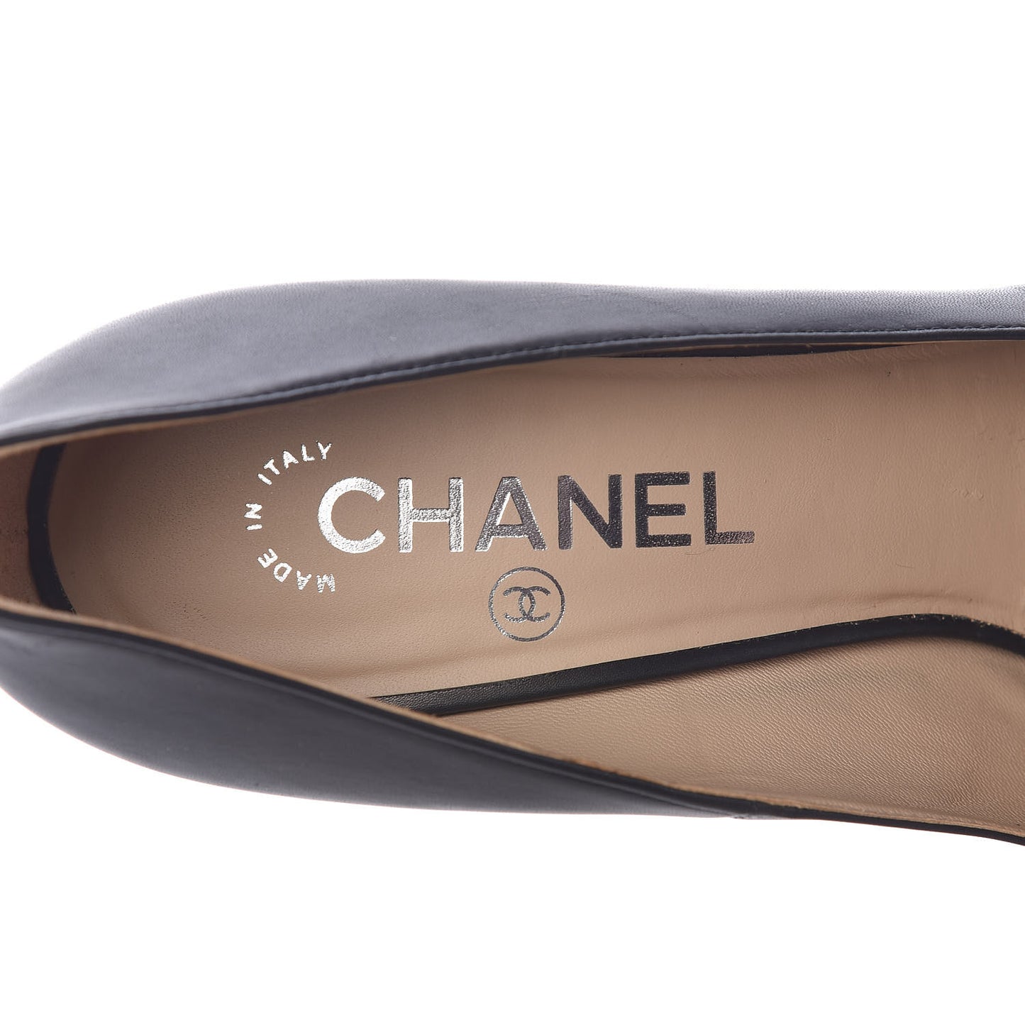 Lambskin CC Cap Toe Platform Chain Pumps 38.5 Black