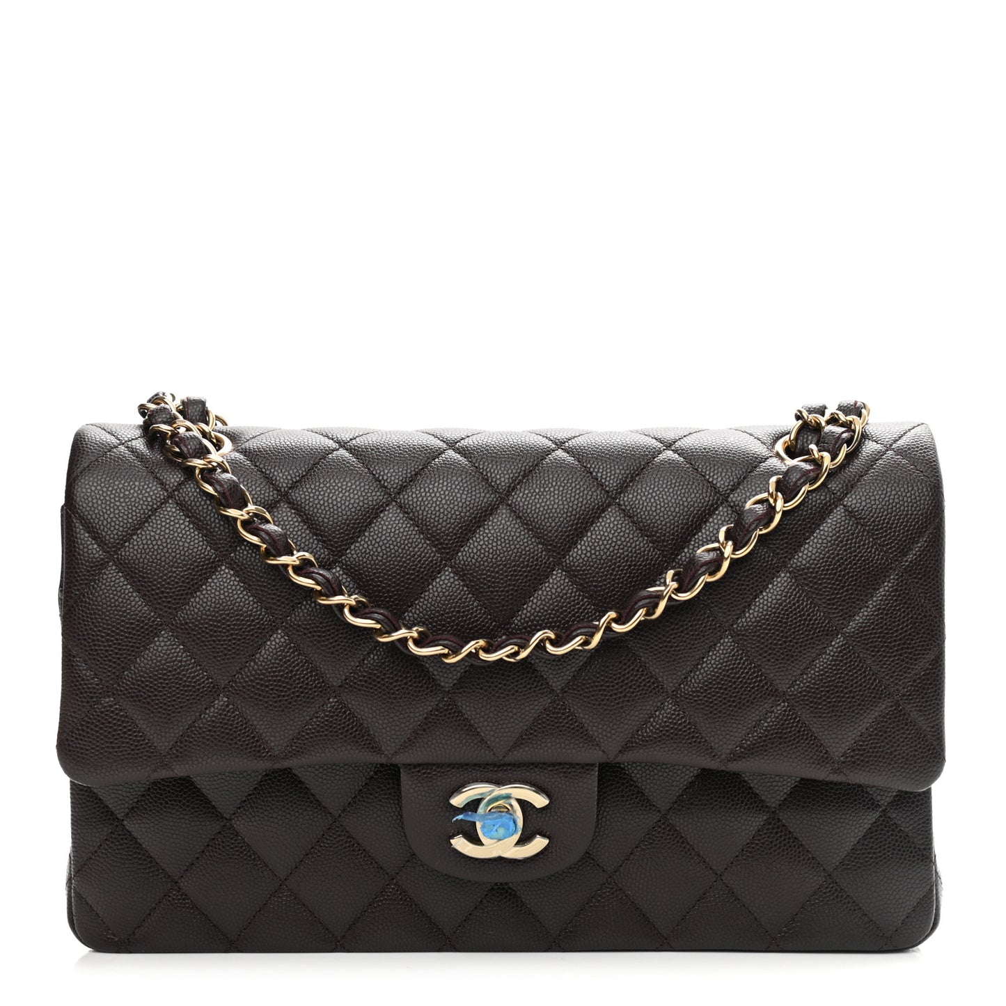 Caviar Quilted Medium Double Flap Dark Brown