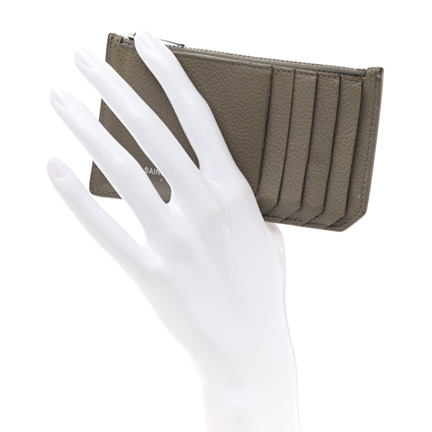 Grained Calfskin 5 Fragments Zip Pouch Card Holder Kaki Militaire