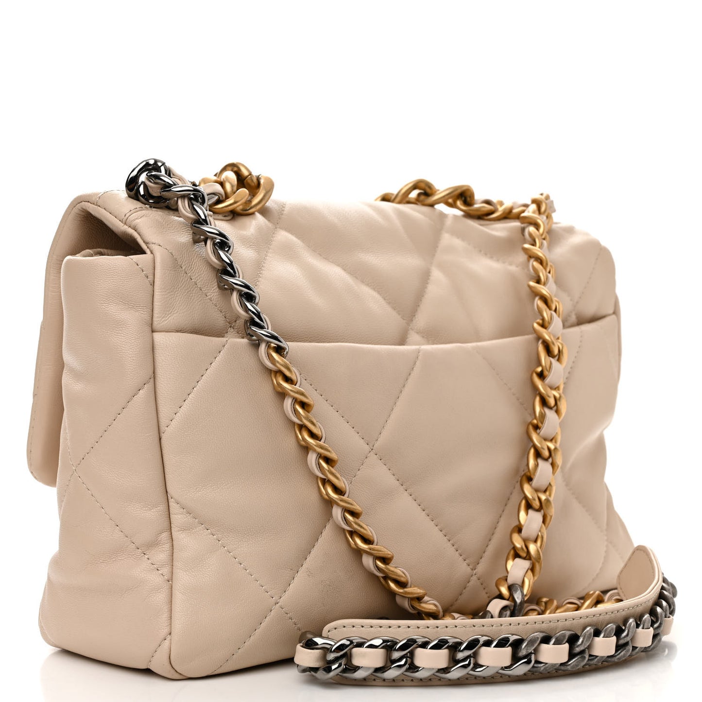 Lambskin Quilted Large Chanel 19 Flap Light Beige