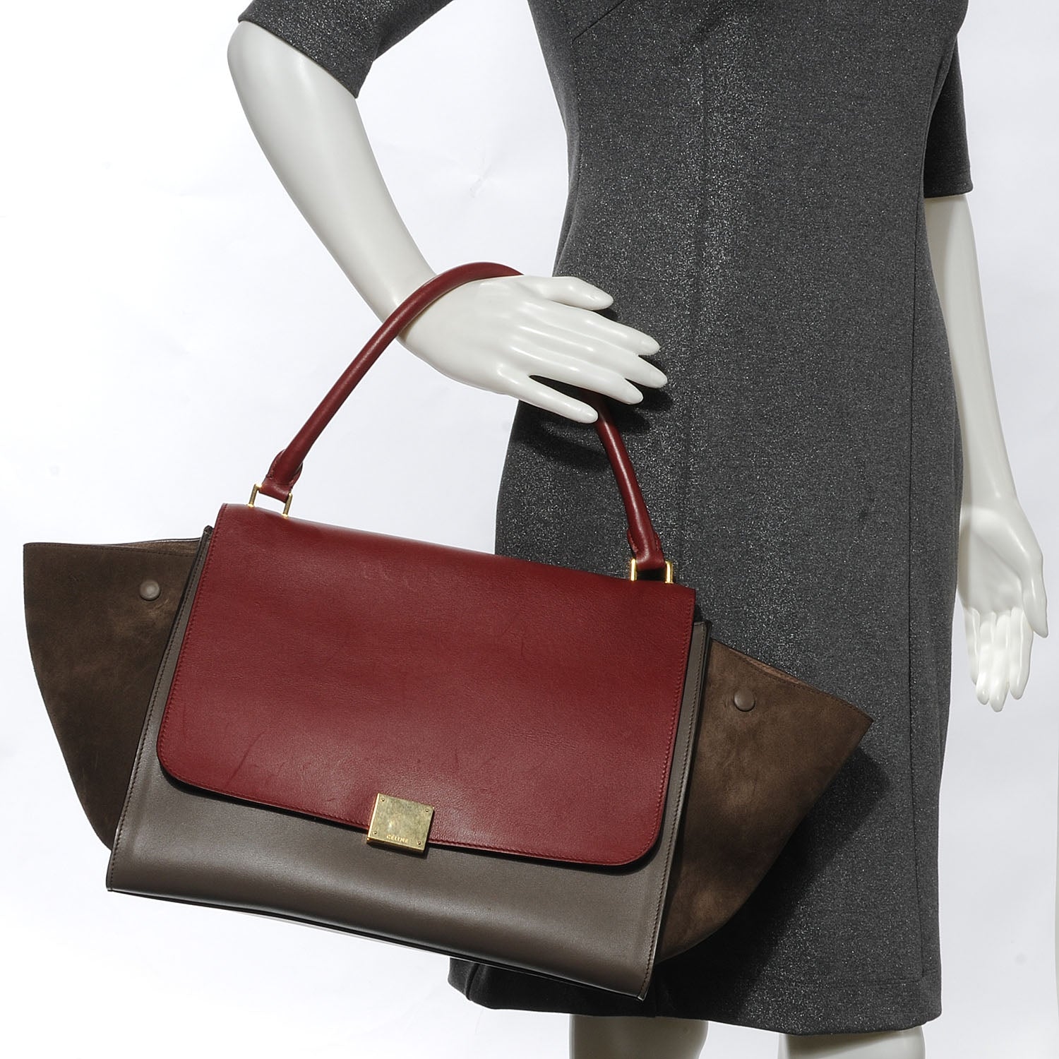 Celine Calfskin and Suede Large Tri-Color Trapeze Granite 2 of 7