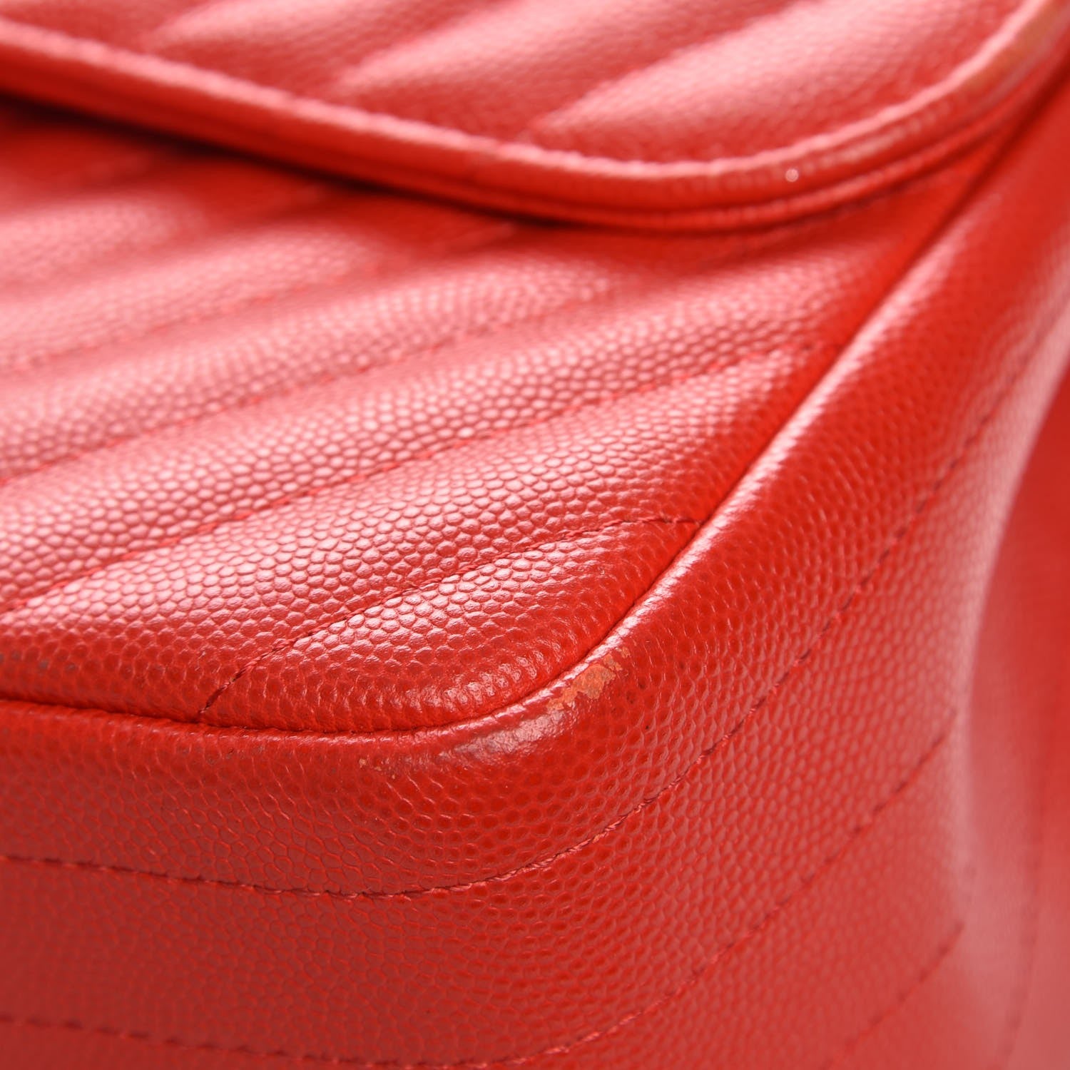 Chanel Caviar Chevron Quilted Jumbo Double Flap Red 9 of 9