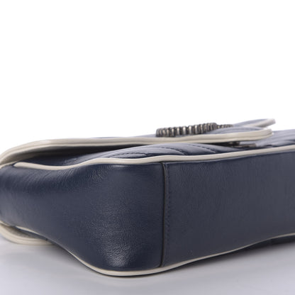 Gucci Vintage Effect Calfskin Matelasse Diagonal Small Torchon GG Marmont Shoulder Bag Blue Agata Mystic White 6 of 9