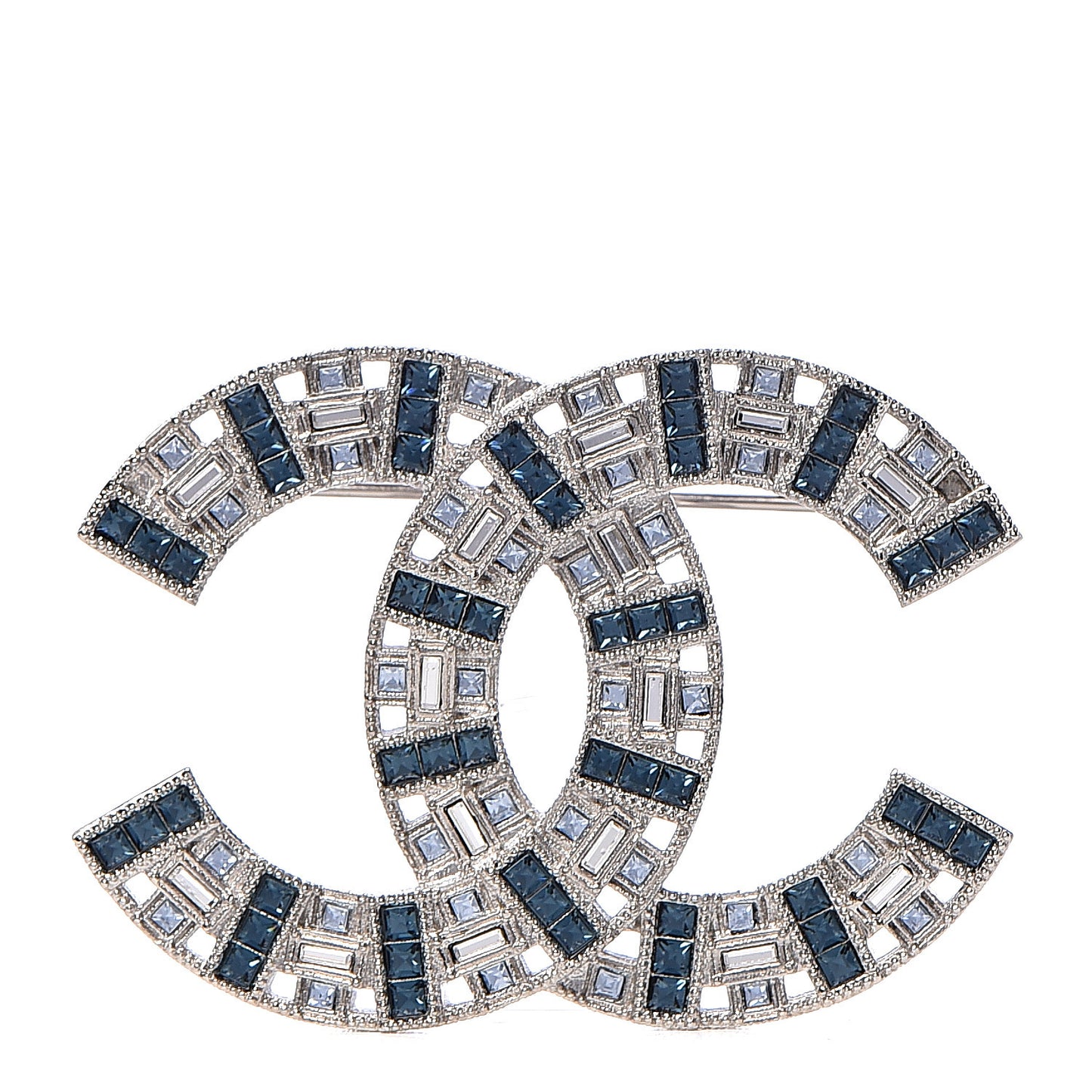 Baguette Crystal CC Brooch Silver Blue