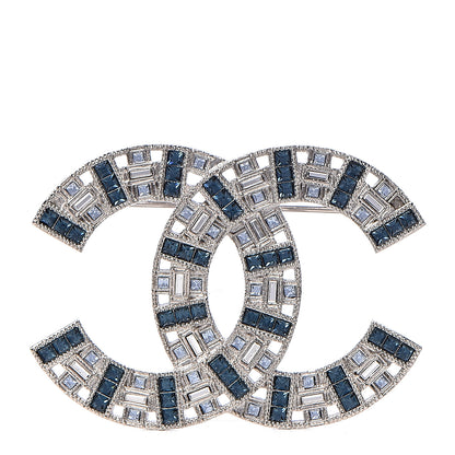 Chanel Baguette Crystal CC Brooch Silver Blue 1 of 4