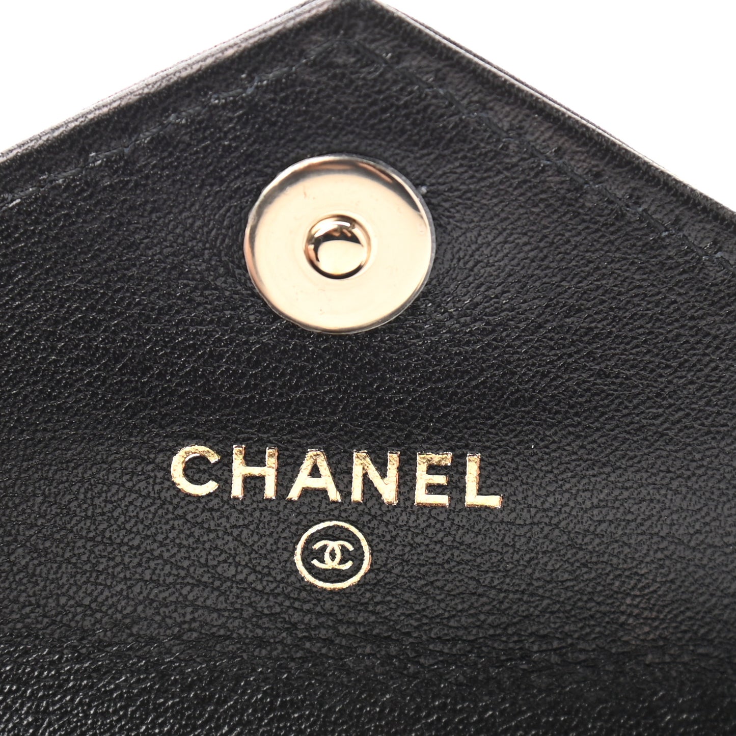 Calfskin Chevron Quilted Compact Flap Wallet Black