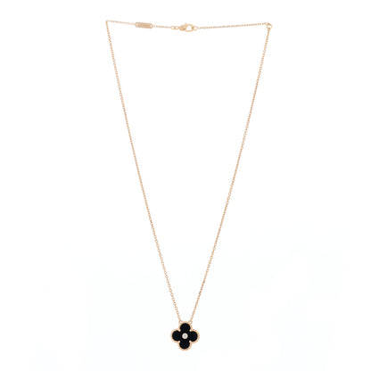 Van Cleef & Arpels 18K Rose Gold Diamond Black Onyx Vintage Alhambra Pendant Necklace 3 of 5