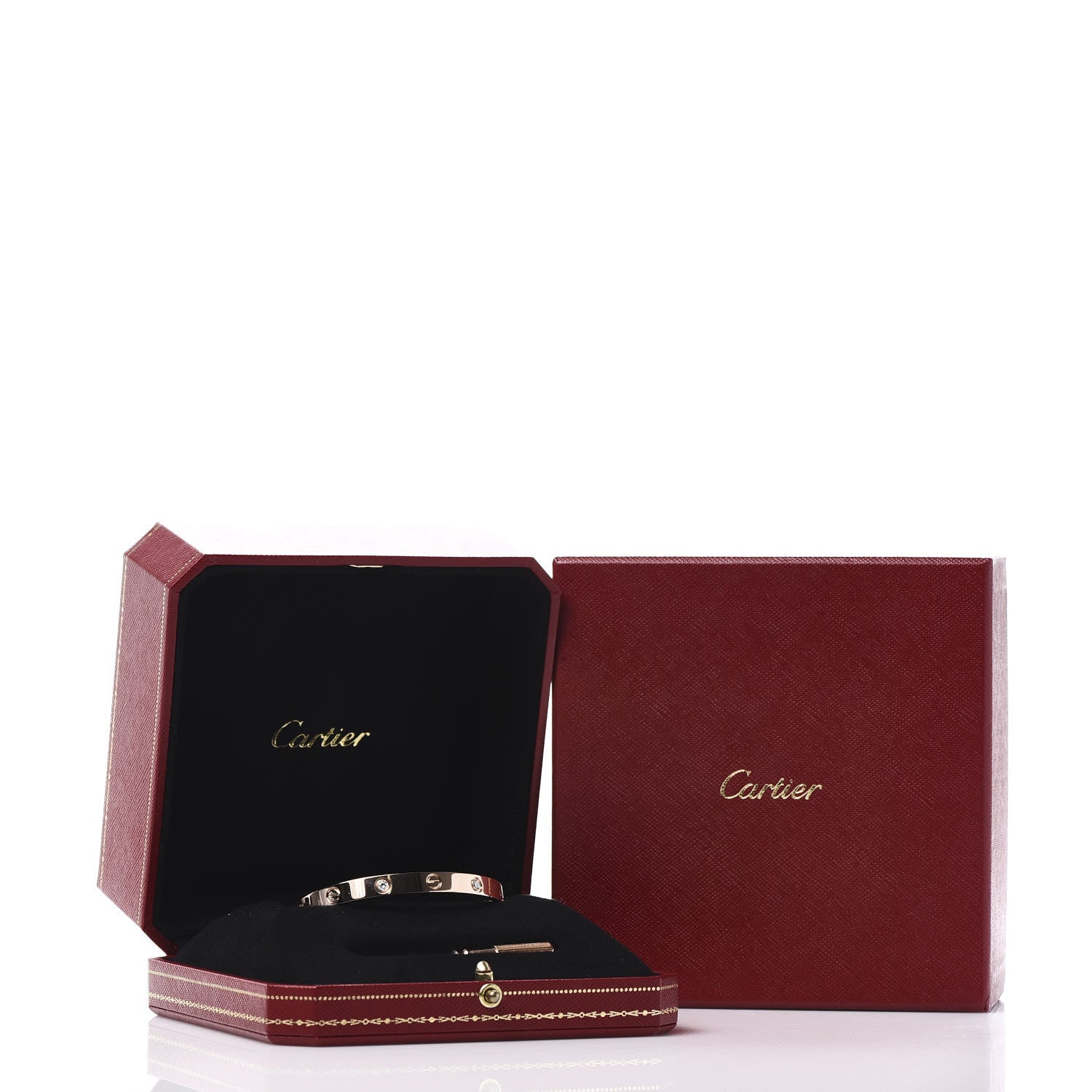 Cartier 18K Pink Gold 4 Diamond LOVE Bracelet 17 9 of 10