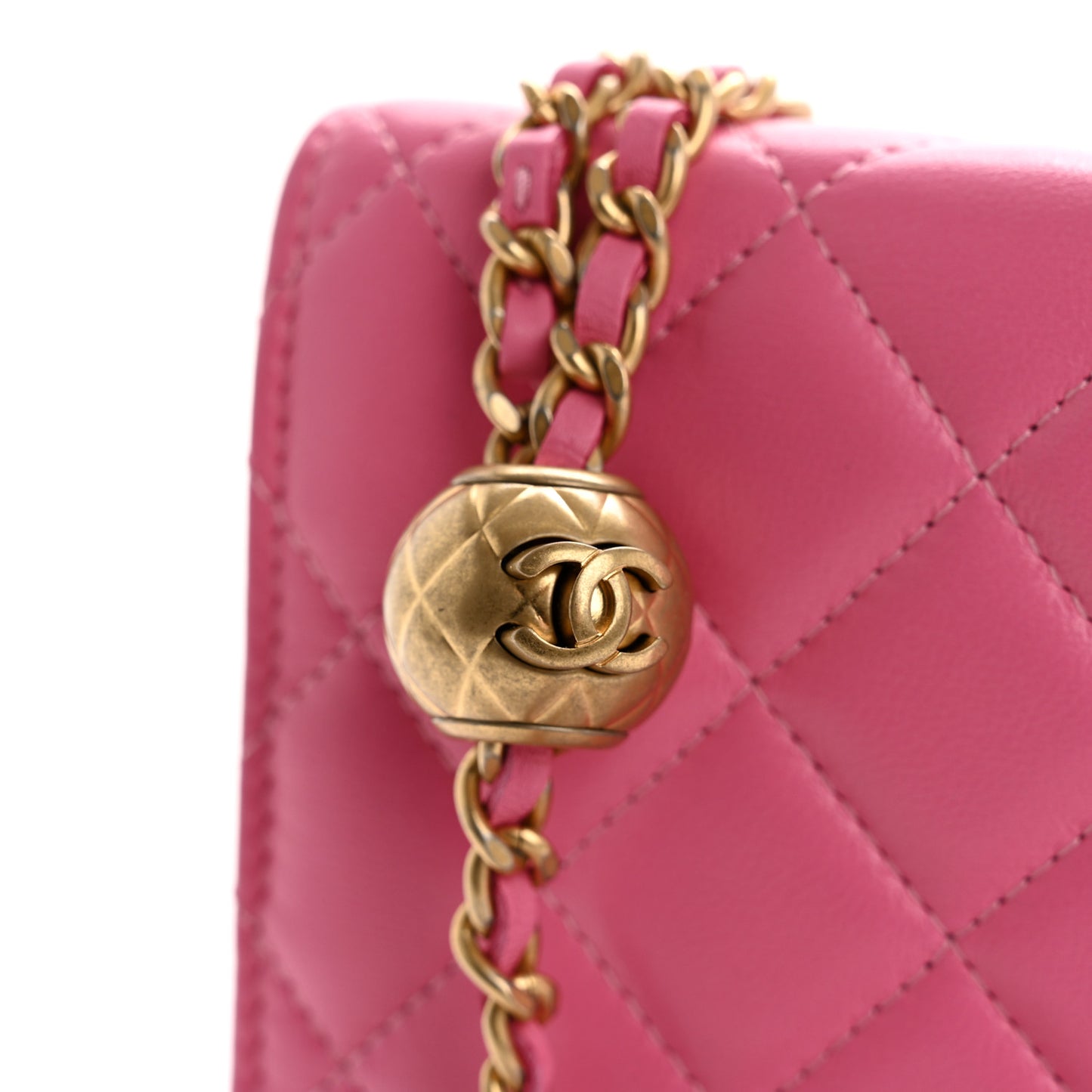 Lambskin Quilted CC Pearl Crush Wallet on Chain WOC Pink